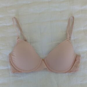 Natori Lace Trim Bra 32B Blush Pink Underwire T-Shirt Bra
